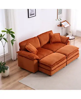 Corduroy 2-Seat Sofa w/ Pillows & Ottomans Special Offer