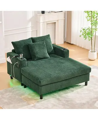Corduroy Oversized Recliner Sofa w/ USB, LED, Cup Holder Crafted