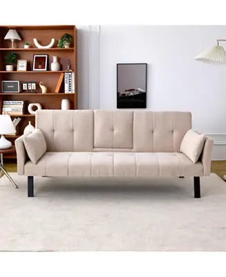Streamdale 70" Cotton Linen Sofa Bed- Foldable, Cup Holder, Side Storage Editor’s Pick