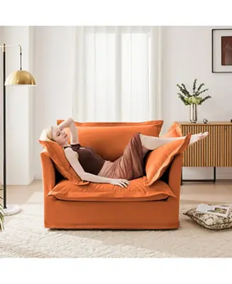 Orange Chenille Slipcovered Armchair with Pillows Order Now