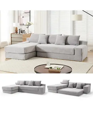L-Shaped Corduroy Sectional Sofa Bed - Light Gray Original