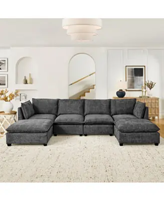 Cloud 4-Seat Chenille Sofa Sleeper with Ottomans & Pillows (Grey) Don’t Miss Out