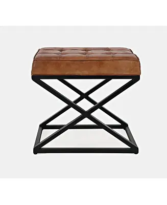 Global Archive Distressed Genuine Leather Ottoman Stool Express Delivery
