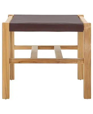 1 Pc Teak Wood & Leather Minimalist Multi-Use Ottoman Fully Assembled Certified