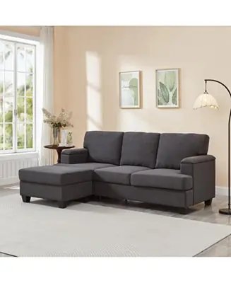 86" L-Shaped Sectional Sofa with Ottoman & Armrest Organizer - Dark Gray Clearance