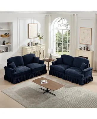 Free Shipping Blue Modular Sofa Set with Flared Arms & Removable Skirts