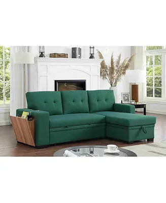3-Piece Linen Sectional Sofa with Pull-Out Sleeper, Storage Chaise & Cup Holder,Green Fan Favorite