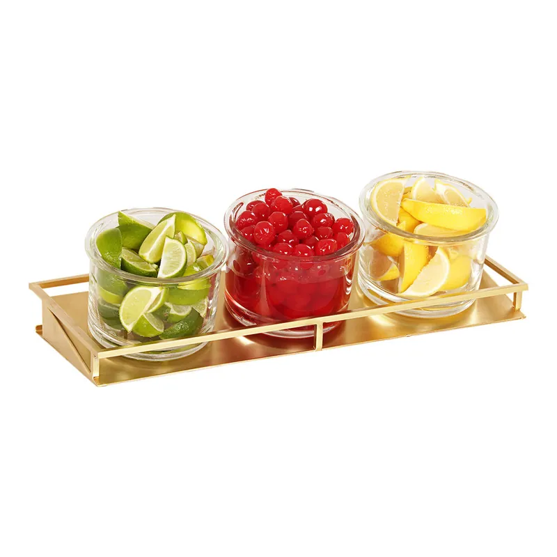 Special Offer Cal-Mil Monaco Gold Metal Condiment Organizer with (3) 32 oz. Glass Jars - 16 1/2" x 6" x 5 3/4"