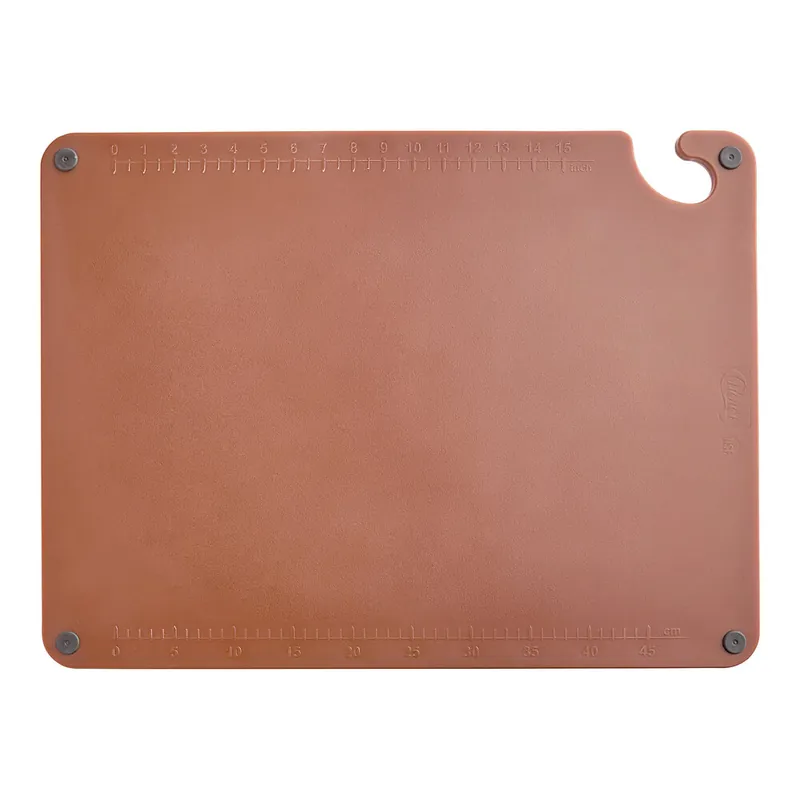 Secure Checkout Choice 24" x 18" x 1/2" Brown Cutting Board with Grips, Hook, and Rulers