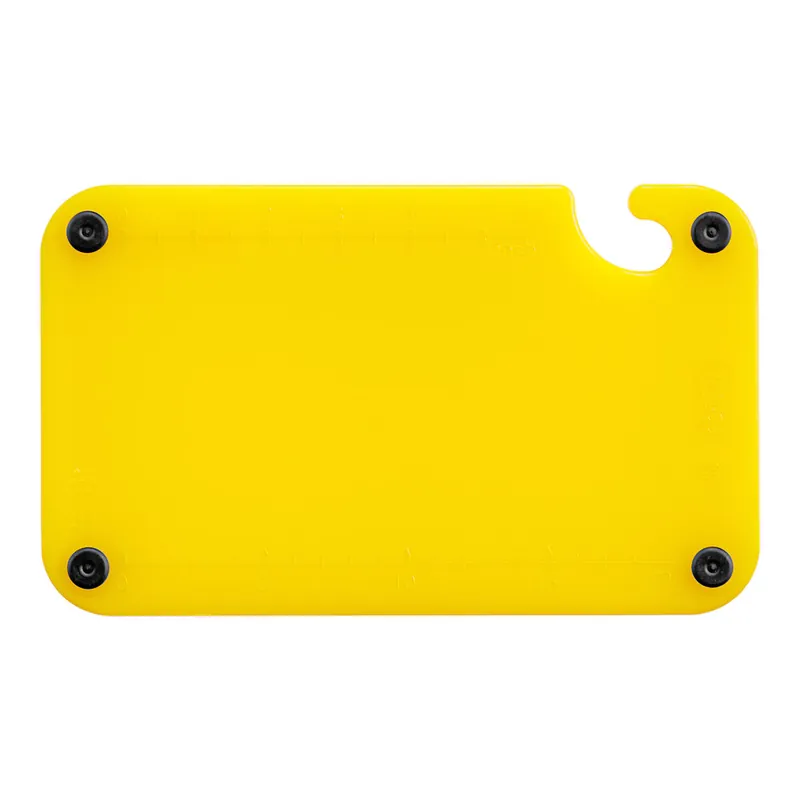 Choice 10" x 6" x 3/8" Yellow Cutting Board with Grips, Hook, and Rulers Limited Edition