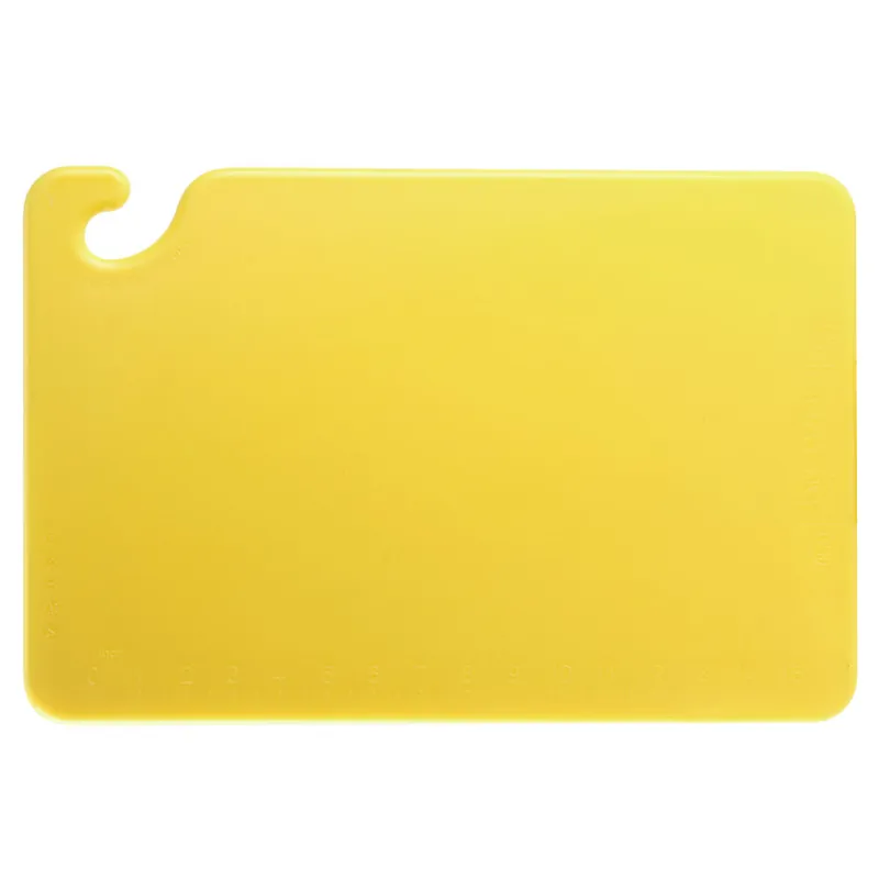 San Jamar CB121812YL Cut-N-Carry® 18" x 12" x 1/2" Yellow Cutting Board with Hook Trusted Brand