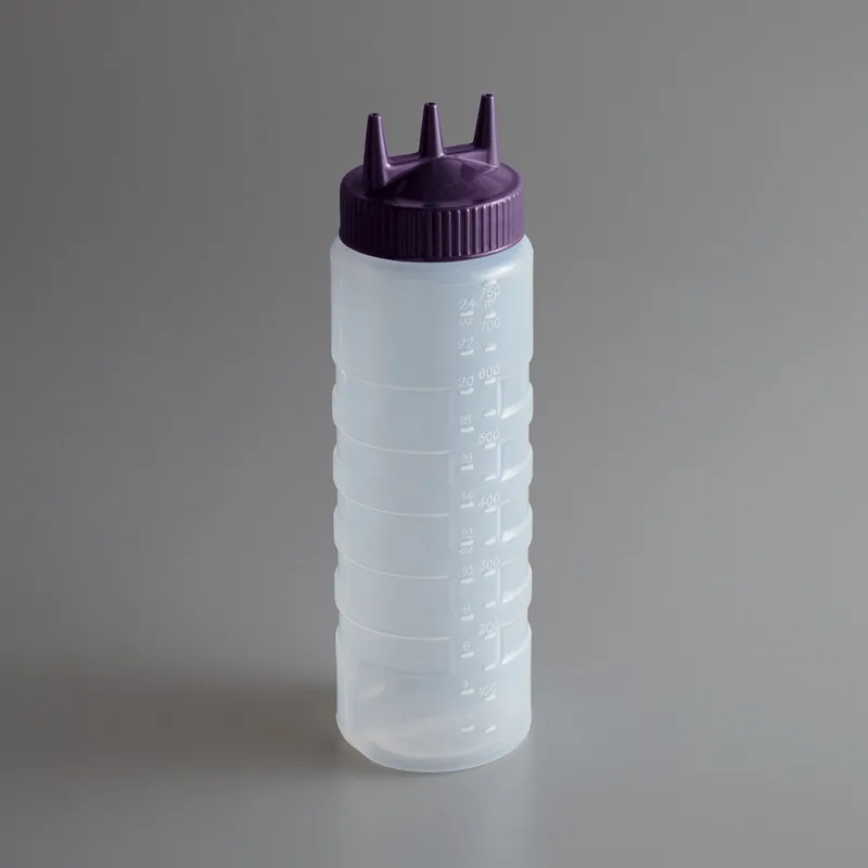 Limited Edition Vollrath 3324-1354 Traex® Color-Mate™ 24 oz. Clear Tri Tip™ Wide Mouth Squeeze Bottle with Purple Cap