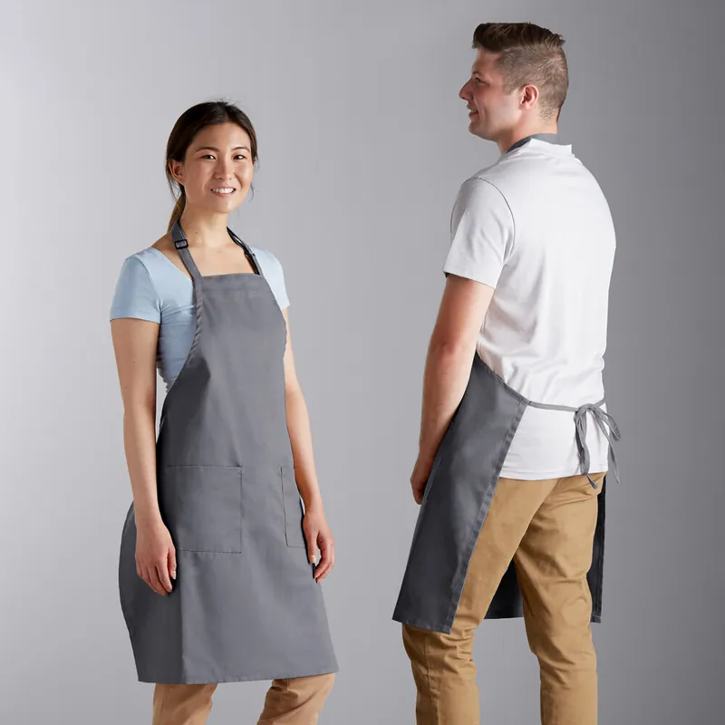 Choice Gray Poly-Cotton Adjustable Bib Apron with 2 Pockets - 32" x 30" Mega Sale
