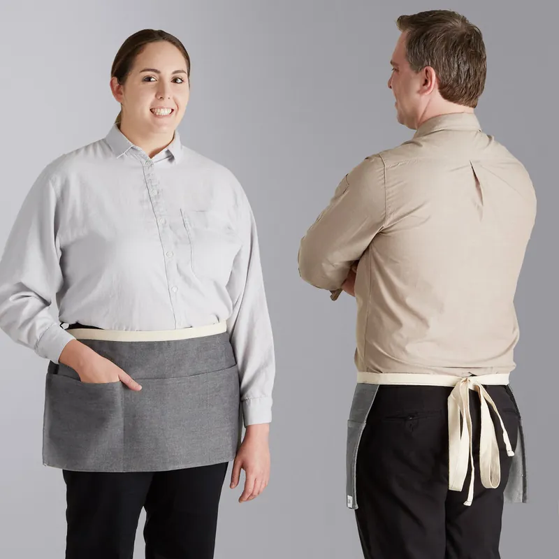 New Arrival Acopa Kennett Gray Denim Waist Apron with 3 Pockets and Natural Webbing - 12" x 26"