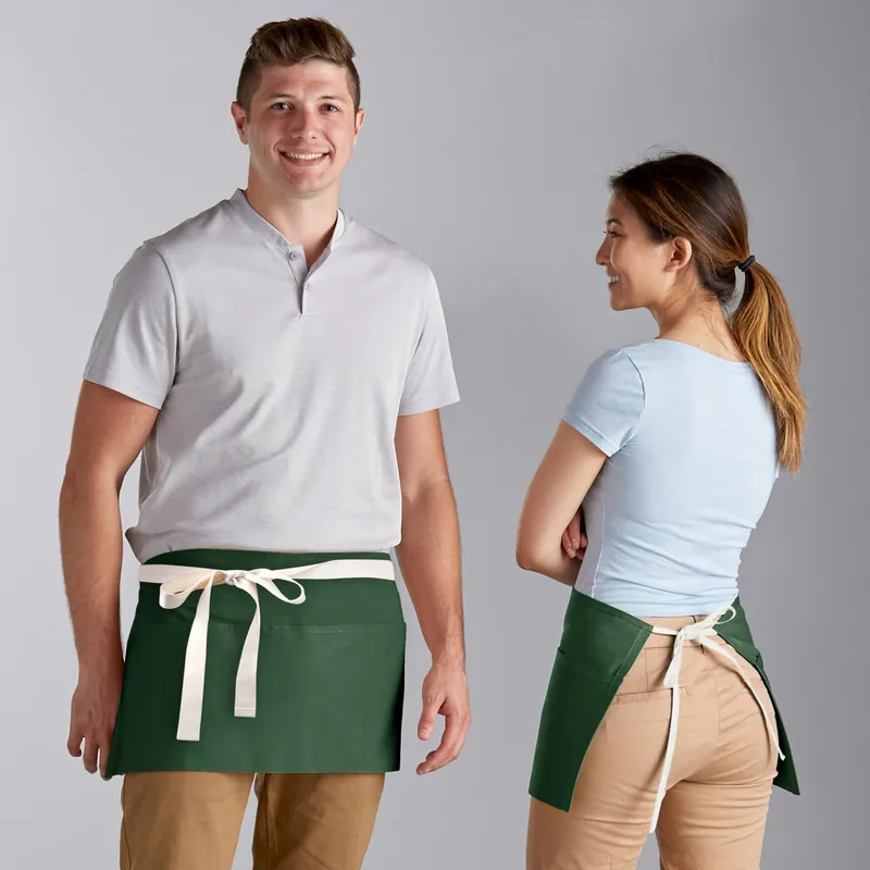 Low Price Choice Hunter Green Waist Apron with Natural Webbing and 3 Pockets - 12" x 26"