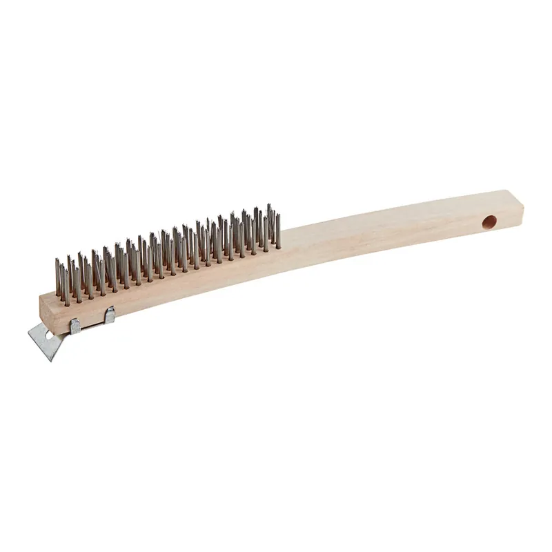 American Metalcraft 13 1/2" Wooden Wire Brush with Scraper 1347 - 12/Case Super Sale